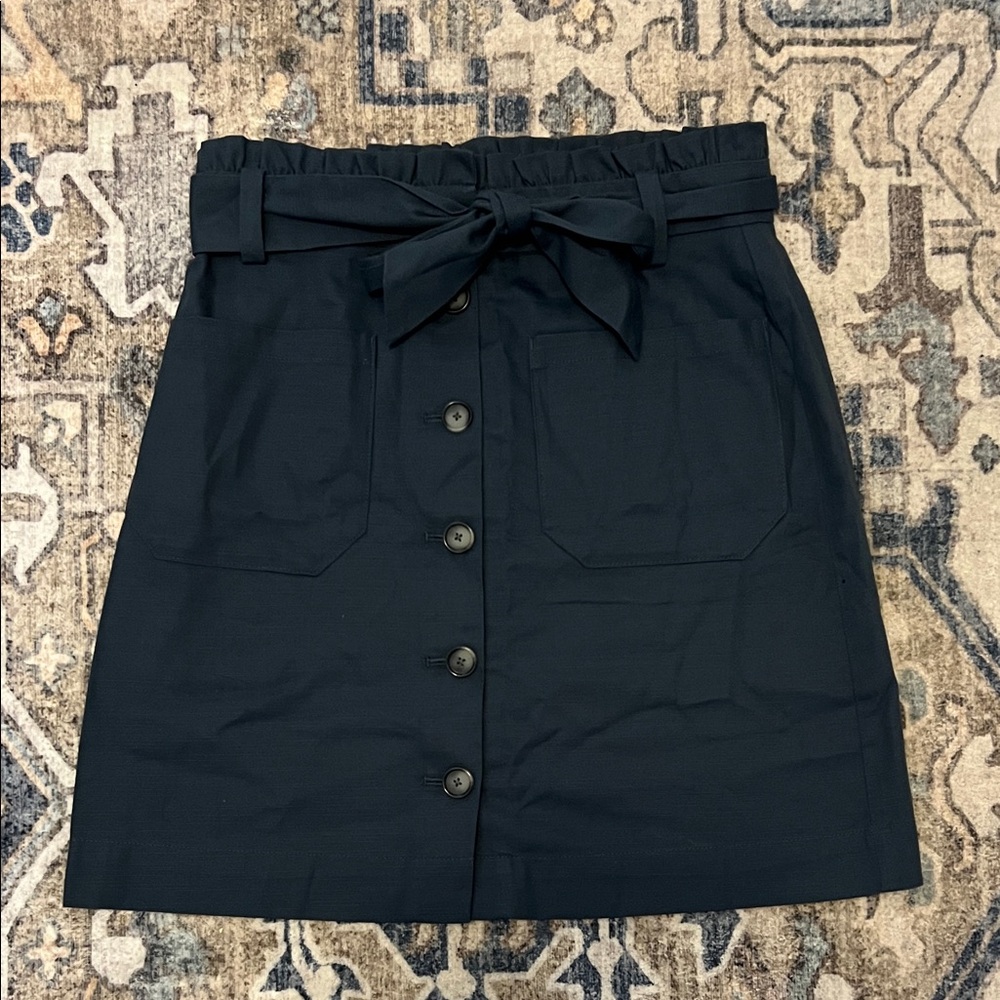 LOFT Navy Button-Front A-Line Skirt